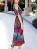 Casual Swing Open Shoulder Printed Zigzag Striped Maxi Dress