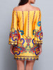 Casual Yellow Bohemian Printed Off Shoulder Shift Dress