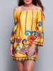 Casual Yellow Bohemian Printed Off Shoulder Shift Dress