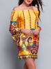 Casual Yellow Bohemian Printed Off Shoulder Shift Dress