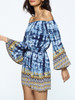Casual Bell Sleeve Off Shoulder Elastic Waist Printed Romper