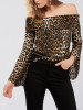 New Leopard Off Shoulder Backless Bell Sleeve Fashion Cute Blouse