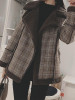 New Coffee Plaid Fur Zipper Pockets V-neck Fashion Outerwear