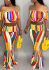 Red Color Block Off Shoulder Backless Two Piece Party Wide Leg Long Jumpsuit