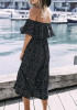 Black-White Polka Dot Falbala Off Shoulder Wide Leg Long Jumpsuit Black-White Polka Dot Falbala Off Shoulder Wide Leg Long Jumpsuit