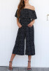 Black-White Polka Dot Falbala Off Shoulder Wide Leg Long Jumpsuit Black-White Polka Dot Falbala Off Shoulder Wide Leg Long Jumpsuit