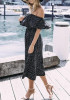 Black-White Polka Dot Falbala Off Shoulder Wide Leg Long Jumpsuit Black-White Polka Dot Falbala Off Shoulder Wide Leg Long Jumpsuit