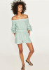 Green Ruffle Pockets Off Shoulder Backless Casual Short Jumpsuit