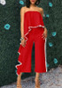 Red Ruffle Falbala Off Shoulder Backless Party Wide Leg Nine's Jumpsuit