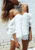 White Appliques Drawstring Off Shoulder Two Piece Short Jumpsuit