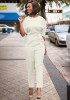 White Cut Out Sashes Zipper High Waisted Drawstring Waist Office Long Jumpsuit