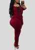 Burgundy Drawstring Off Shoulder Backless Lace-up High Waisted Long Jumpsuit