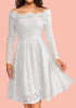 White Patchwork Lace Hollow-out Double-deck Off Shoulder Elegant Midi Dress