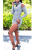 Grey Striped Cut Out Off Shoulder Homecoming Party High Side Slit Midi Dress