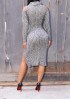 Grey Striped Cut Out Off Shoulder Homecoming Party High Side Slit Midi Dress