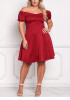 Red Ruffle Off Shoulder Plus Size Homecoming Party Cute Midi Dress