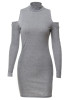 Grey Plain Cut Out Off Shoulder High Neck Mini Dress
