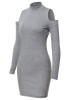 Grey Plain Cut Out Off Shoulder High Neck Mini Dress