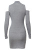 Grey Plain Cut Out Off Shoulder High Neck Mini Dress
