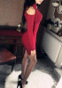 Casual Red Plain Cut Out Off Shoulder High Neck Mini Dress