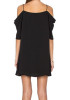 Casual Black Plain Spaghetti Strap Off Shoulder Chiffon Mini Dress
