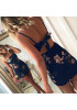 Casual Purplish Blue Flowers Tie Back Off Shoulder Backless Casual Mini Dress