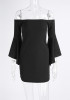 Casual Black Falbala Flare Sleeve Off Shoulder Mini Dress