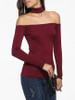 Halter Off Shoulder Dacron Plain Long-sleeve-t-shirt