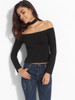 Casual Off Shoulder Cotton Plain Long-sleeve-t-shirt