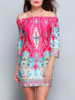 Casual Bohemian Printed Colorful Off Shoulder Shift Dress