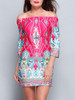 Casual Bohemian Printed Colorful Off Shoulder Shift Dress