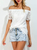 Casual Off Shoulder Hollow Out Plain Tie Short Sleeve T-Shirt