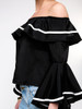 Casual Off Shoulder Contrast Trim Flounce Bell Sleeve Blouse