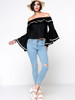 Casual Off Shoulder Contrast Trim Flounce Bell Sleeve Blouse