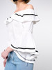 Casual Off Shoulder Contrast Trim Flounce Bell Sleeve Blouse