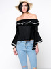 Casual Off Shoulder Contrast Trim Flounce Bell Sleeve Blouse