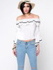 Casual Off Shoulder Contrast Trim Flounce Bell Sleeve Blouse