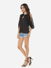 Casual Hollow Out Plain Cape Sleeve Dramatic Off Shoulder Blouse