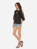 Casual Hollow Out Plain Cape Sleeve Dramatic Off Shoulder Blouse
