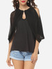 Casual Hollow Out Plain Cape Sleeve Dramatic Off Shoulder Blouse