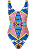 Casual Colorful Scoop Neck Backless Printed One Piece