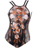 Casual X-Back Spaghetti Strap Leopard Floral Printed One Piece