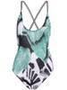 Casual Spaghetti Strap Leaf Printed X-Back One Piece