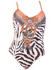 Casual Spaghetti Strap Zebra Printed X-Back One Piece
