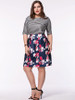 Casual Plus Size Striped T-Shirt And Floral Flared Midi Skirt