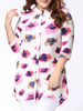 Casual High-Low Band Collar Single Breasted Printed Plus Size Blouse