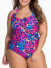 Casual Cutout Leopard Halter Plus Size One Piece