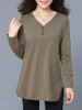 Casual Designed V-Neck Side Slit Plain Plus Size T-Shirt