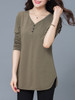 Casual Designed V-Neck Side Slit Plain Plus Size T-Shirt