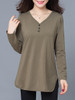 Casual Designed V-Neck Side Slit Plain Plus Size T-Shirt